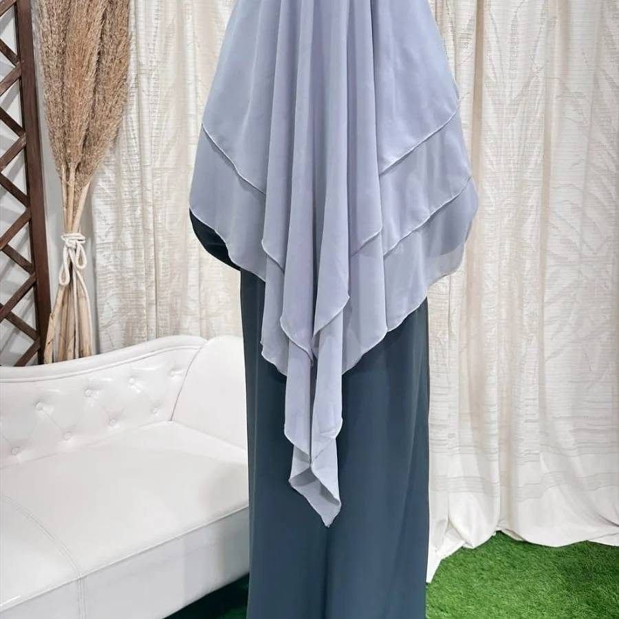 Khimar me 3 pala, ngjyra gri e çelët